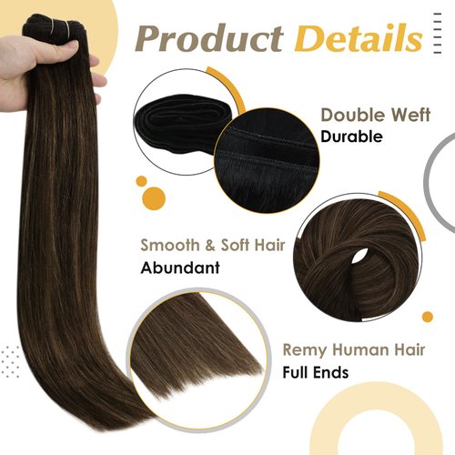 Full Shine Balayage Weft Hair Extensions Human Hair 24 Inch Sew in Hair Extensions Real Human Hair Color 2 Dark Brown Fading to 8 Brown Highlight 2 Remy Hair Extensions Real Human Hair 105G for Women