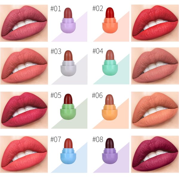 SHEEPFLY 8 Color Mini Matte Lipstick,Mini Capsule Tubes,Lipstick Capsules, Long Lasting Waterproof Mini Cute Lip Gloss Soft Mist Lipstick for Girls and Women