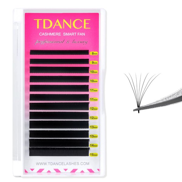 TDANCE Cashmere Easy Fan Lash Extensions Self Fanning Volume Lash Extensions D Curl 0.07mm 8-15mm Matte Black Mega Volume Eyelash Extensions(0.07-D,8-15mm)