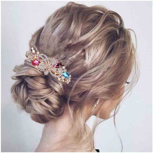 Yheakne Sparkle Crystal Wedding Hair Clip Barrette Gold Rhinestone Hair Barrette Bling Bridal Headpieces Decorative Head Clip Headwear Crystal Hair Clip Comb Bride Hair Accessories for Women and Girls Gifts (Multi Color 2)