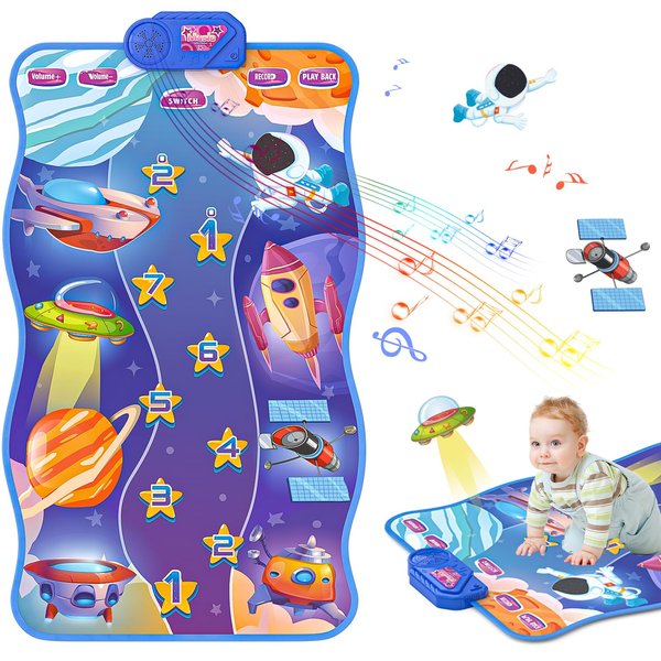 ELX Baby Musical Mat with Space and Spacecraft Sound, Giant Floor Step on Piano Mat Toys for Toddlers 3+ Early Education Touch Blanket