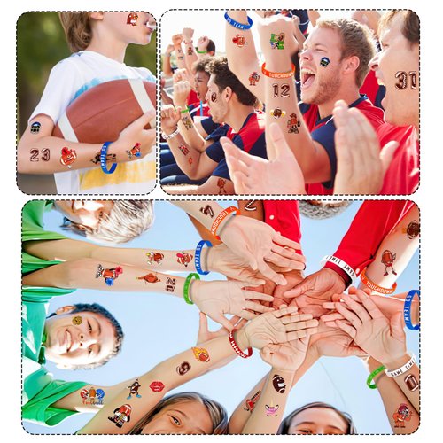 119PCS Football Party Favors 94PCS Cute Football Tattoos 25PCS Football Silicone Bracelets Wristbands for Football Game Touchdown Tailgate Cheerleaders Party Decoration favors