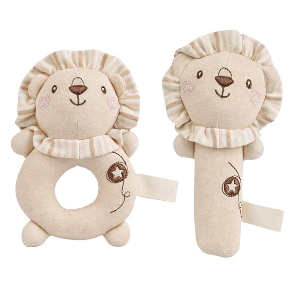 ACCKUO Baby Rattle Toys Set for Infants, Soft Stuffed Animal Lion Plush Rattle Sensory Toys, 2 PCS