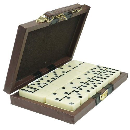 ERLLE Dominos Set Game. Premium Classic 28 Pieces Double Six Domino. Durable Leather Box. Kids, Boys, Girls, Party Favors and Anytime Use. Duoble 6 Dominoes. (Jumbo)