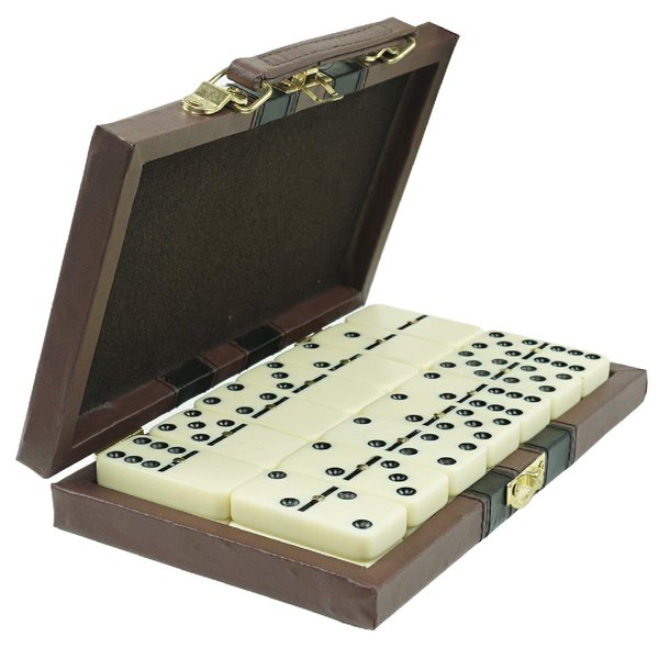 ERLLE Dominos Set Game. Premium Classic 28 Pieces Double Six Domino. Durable Leather Box. Kids, Boys, Girls, Party Favors and Anytime Use. Duoble 6 Dominoes. (Jumbo)
