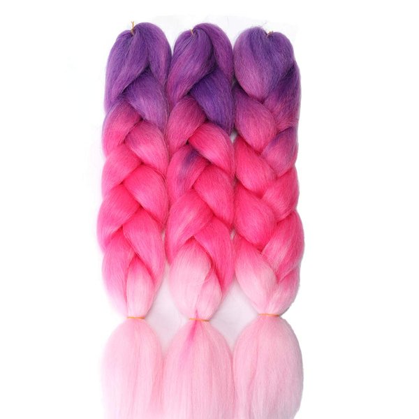 Imierfa Kanekalon Ombre Braiding Hair, 3Tone Braiding Hair Extensions Feed in Hair for Braids, 3Pack Kanekalon Braiding Hair for Twist Braids Color Purple Peach Red Pink 24" 3PCS