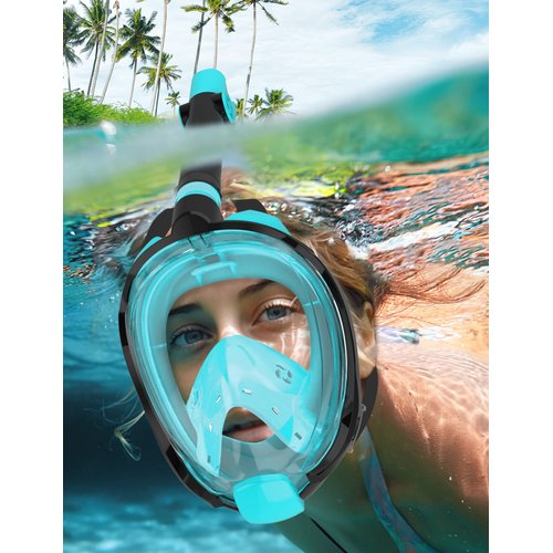 W WSTOO Full Face Snorkel Mask,Snorkeling Gear for Adults to Breathe Through Mouth or Nose,180 Degree Panoramic View,Anti-Fog Anti-Leak with Camera Mount,Best Gift for Summer Holiday Travelers