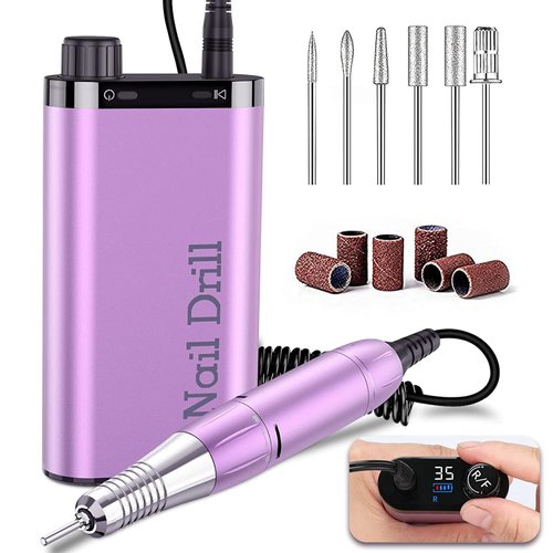 Professional Rechargeable Nail Drill 35000 RPM, Electric Nail File for Shaping, Removing & Polishing Gel Nails, Lightweight & Easy to Use, Ideal for Home & Salon Manicure Pedicure(Purple)