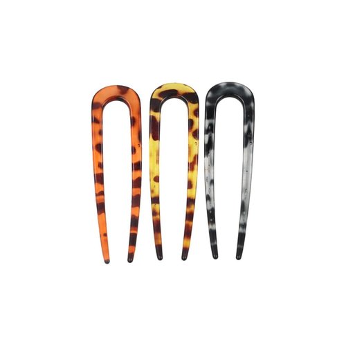 3 Pcs U Shaped Hair Sticks for Women Girls, Fashion Tortoise Shell Hair Forks 4.53 inch Acetate 2 Prong Bun Hair Clips Updo Hair Pins Hair Accessories for Thin Thick Hair