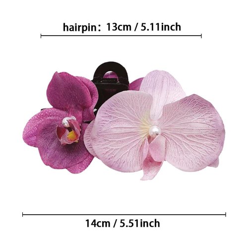 3Pcs Pink Butterfly Orchid Flower Hair Clips For Women,Blue Purple Phalaenopsis Amabilis Pearl Flowers Claw Clips For Thick Hair French Vintage Moth Orchid Floral Hair Clip Claw Clip Hair Accessories
