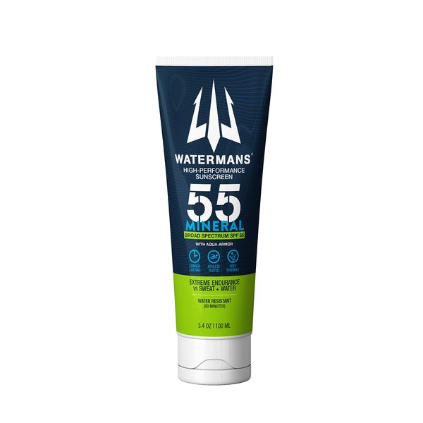 Watermans Mineral SPF 55 Sunscreen with Zinc, Aqua-Armor, Broad Spectrum Sunscreen for Face and Body, Reef Safe Sunscreen, Water Resistant, Mineral Sunscreen