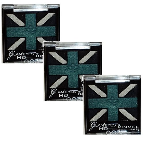 Rimmel Pack of 3 London Glam Eyes HD Quad Eye Shadow, Royal Blue 003