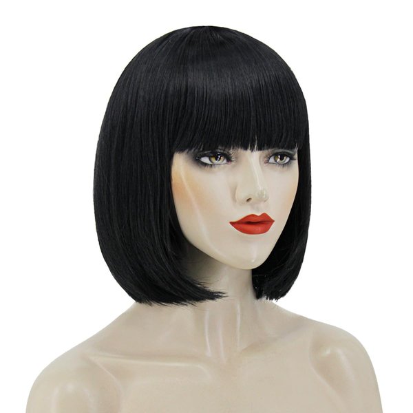 FOVER Blue Coraline Wig Short Blue Bob Wigs for Coraline Costume Girls with Necklace Dragonfly-Hairpin Pendant Bob Hair Wig with Bangs Cute Synthetic Wigs for Party Halloween FE017BL