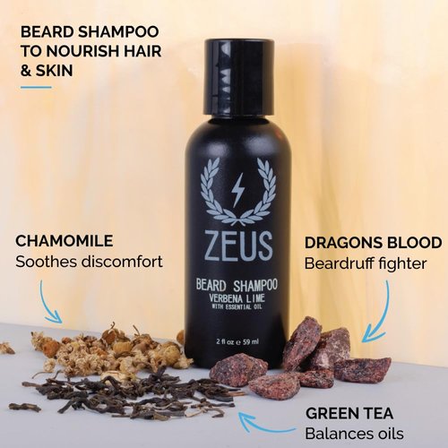 ZEUS Travel Size Beard Wash & Beard Conditioner Set for Men – Soften, Hydrates & Moisturizes - MADE IN USA (Vanilla Rum)