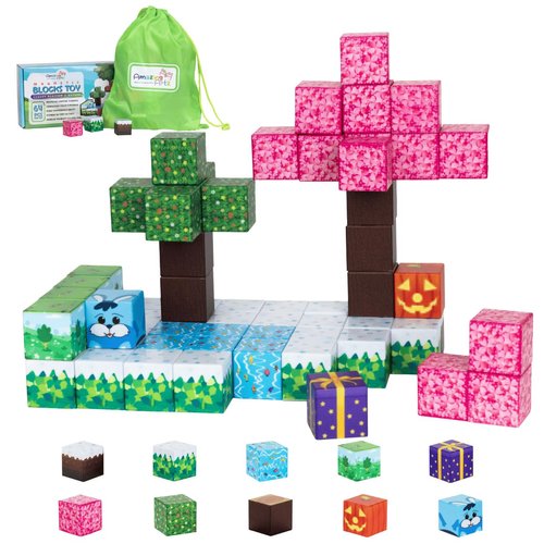 Amazing Artz Magnetic Blocks for Kids - STEM Montessori Sensory Toys for Toddlers Kids Boys Girls Ages 3 4 5 6 7 8 (Multicolor) - 64 pcs Magnetic Building Blocks Toys