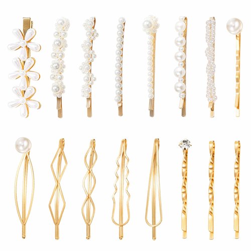 16pcs Hair Pins With Pearls Vintage Pearl Hair Bobby Pins Metallic Flower Barrettes Combination Hair Clips for Women Girls Styling Pins Minimalist Hair Decorative Wedding Dainty Accessories
