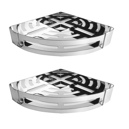 NearMoon Bathroom Corner Shelf Shower Caddy 2 Pack, No Drill, 304 Stainless Steel, with Two Hooks (Chrome)