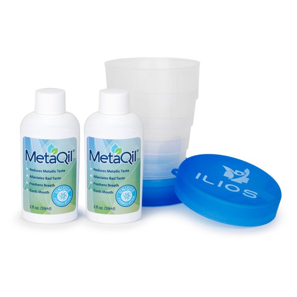 MetaQil Oral Rinse, Relieve Metallic, Bitter, Treatment Taste and Disorders, Natural Ingredients, ‎Cools and Freshens Breath, 2 oz, 2 Count. Free Ilios Travel Cup