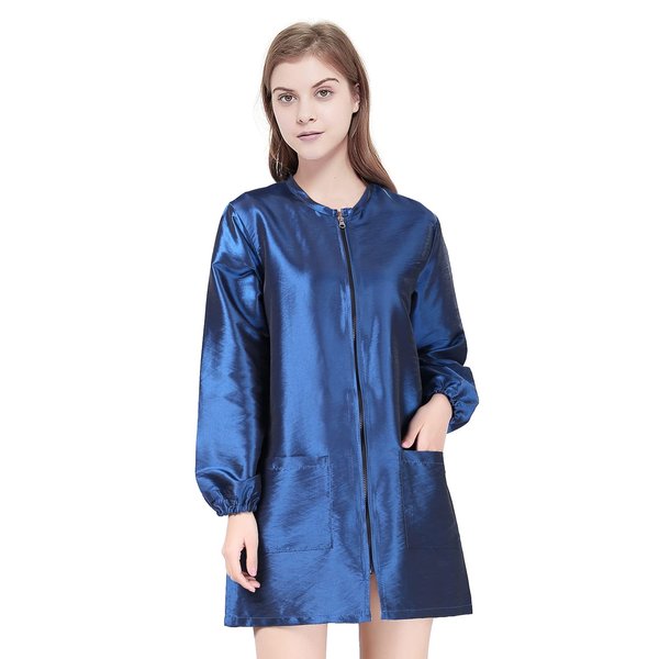 TopTie Satin Long Sleeve Salon Smock Unisex Hair Stylist Barber Cape Jacket Pet Grooming Work Clothes-Blue-XL