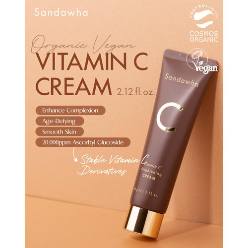 SanDaWha SKINCURE Vitamin C Cream - Vegan Korean Face Moisturizer- Radiant Glow & Revitalizing with 2% Ascorbyl Glucoside - Anti Aging Hydration Cream - Cruelty Free, Hypoallergenic, 2.03 oz.