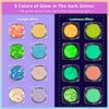 Holographic Chunky Glitter Glow in The Dark Glitter 8 Colors with Glue Set 2, Body Glitter Glow Glitter for Women Face Body Nail Hair Makeup at The Concert/Festival/Rave Party