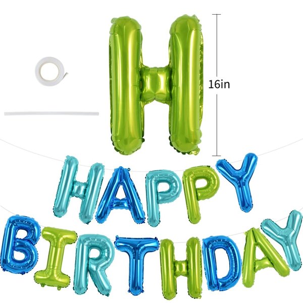 TONIFUL Blue Green Happy Birthday Balloons Banner 16 Inch Mylar Foil Letters Birthday Sign Bunting Reusable for Girls Boys Kids & Adults Birthday Decorations and Party Supplies