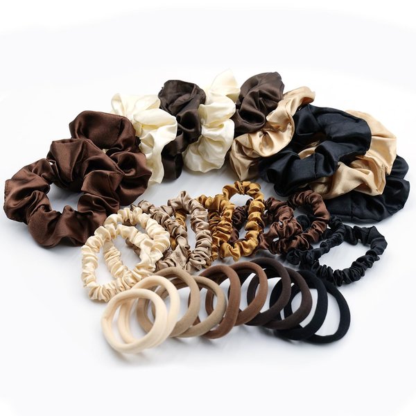 JGQUR Hair Ties for Women - Satin Big Hair Scrunchies - Seamless Elastic Small Hair Ties for Thick Thin Hair - Ponytail Holders Accessories 30 Pack
