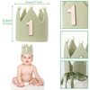 Wild One High Chair Banner For 1st Birthday Party Boy Decorations With Green Tassel Garland Crown Hat Cake Topper