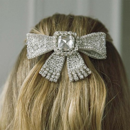 Fdesigner Crystal Bow Hair Clips Wedding Bride Hair Comb Bowknot Hair Barrette Silver Rhinestone Bows Hair Jewelry Sparkly Women Hair Accessories for Party Prom Gift (Clips-Fashion)