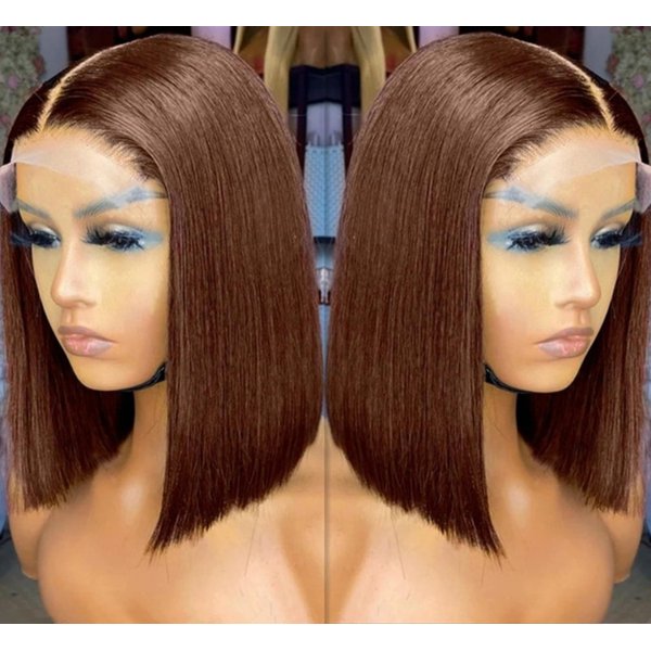 aibasi Bob Wigs Human Hair Chocolate Brown 13×4 Lace Front Human Hair Wigs For Women Lightly Bleached Knot 180% Density 100% Human Hair (10 inch, Chocolate Brown)