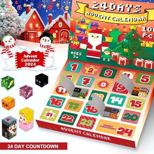 GraceDuck Advent Calendar 2024-24 Surprises, Magnetic Blocks Advent Calendar, Including 100PCS Magnetic Blocks Surprises, Magnetic Building Toys for Boys & Girls Ages 3-4 4-5 6-8