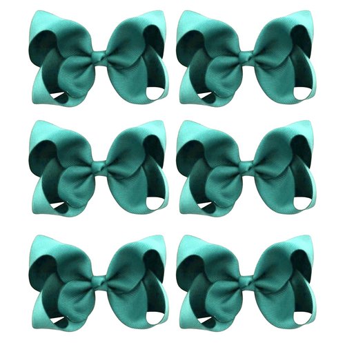 6 PCS Grosgrain Ribbon Alligator Clips - Solid Color Hair Accessories for Toddlers and Kids (Green)