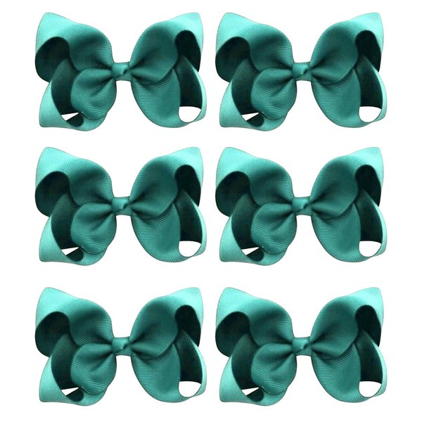 6 PCS Grosgrain Ribbon Alligator Clips - Solid Color Hair Accessories for Toddlers and Kids (Green)