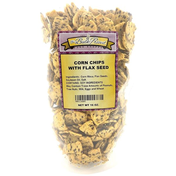 Corn Chips with Flax Seed, Healthy Snacks, Bulk Size (1 lb. Resealable Zip Lock Stand Up Bag)