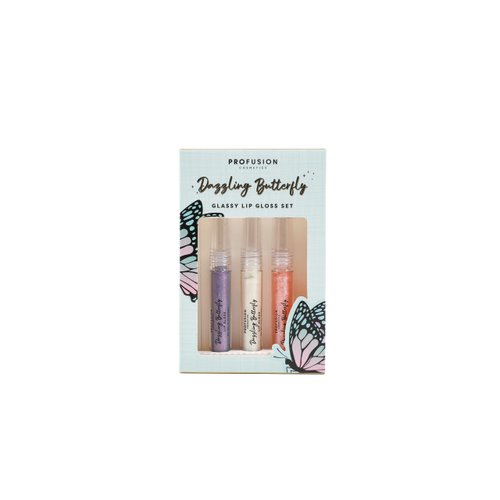 Profusion Cosmetics Empowered Butterfly Glassy Lip Gloss Set, Long Wearing Elegance With Glassy Lip Gloss Trio