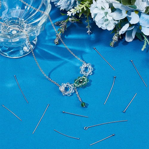 PH PandaHall 560pcs 8 Styles 304 Stainless Steel Eye Pins 30mm 40mm 50mm Head Pins Ball 22 Gauge Head Pins Findings Open Eye Pin for Earring Bracelet Pendant Jewelry Making, Stainless Steel Color