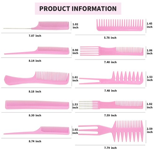 10 Pcs Hair Stylists Professional Styling Comb Set, Combs for Hair Stylist, Coarse Fine Toothed Pick Combs - Hair Styles for Women