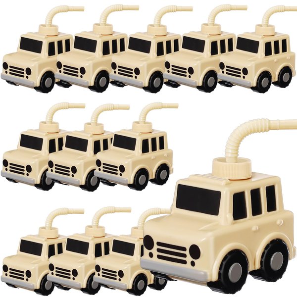 Tanlade 12 Pcs Vehicle Party Favor Gift Supplies SUV Cups with Straws, Plastic SUV Vehicle Shape Cup Reusable Vehicle Party Plastic Cups Bulk SUV Car Birthday Party Favor for Car Birthday Party