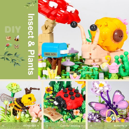 Flower & Insect Bouquets Building Toys - 791 PCS Ladybug Micro Building Blocks Kit with Dust Cover, Preserved Flower Home Decor Christmas New Year Birthday Great Gift for Mom/Lover/Women (Ladybug)