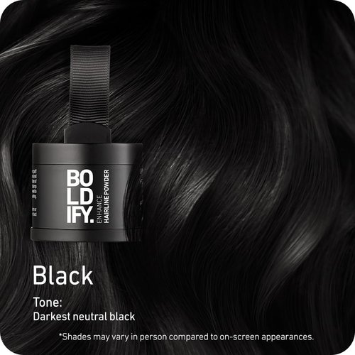 BOLDIFY Hairline Powder Instantly Conceals Hair Loss, Root Touch Up Hair Powder, Hair Toppers for Women & Men, Hair Fibers for Thinning Hair, Root Cover Up, Stain-Proof 48 Hour Formula (Black)