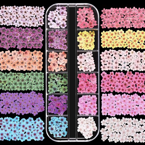 Maitys 3 Boxes 1080Pcs 3D Flowers for Nails Decals(Not Self Adhesive or Stickers)colorful Flower Nail Flakes Mixed Flower Leaves Design Slice Flower Wood Pulp Nail Sequins for DIY Manicures Decoration