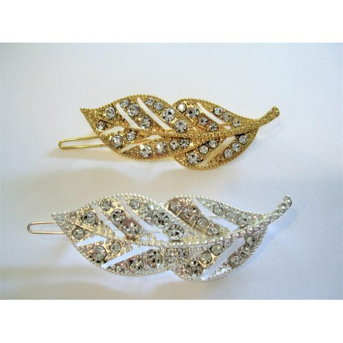 Gold or silver crystal leaf hair clip clamp barrette (Primary color: Gold)