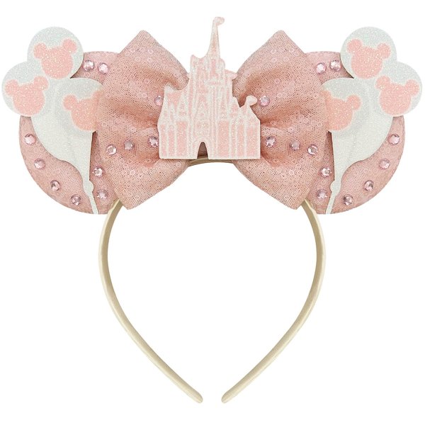 Bolonar Castle Mouse Ears Headband Sequin Peach Pink Mouse Ears for Women Mouse Ears Bow Headbands Christmas Headbands for Adults