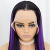 SISIFIRE Purple Highlight Lace Front Wigs for Women Silky Straight Preplucked Hairline Synthetic Heat Resistant Fiber Glueless Wigs for Daily Use 24 Inch