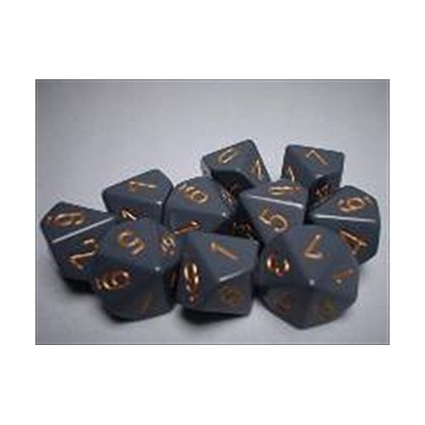 Chessex Dice Sets: Opaque Dark Grey with Copper - Ten Sided Die d10 Set (10)
