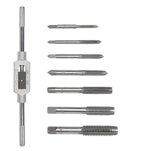 8PCS Metric Tap Set,Tap and Die Set,Hand Screw Thread Taps Set,Mini Metric Plug Tap Screw Tap Drill Tap Drill Set Tapping tool M3 M4 M5 M6 M8 M10 M12 with Adjustable Tap Wrench Tool 1/16-1/2"