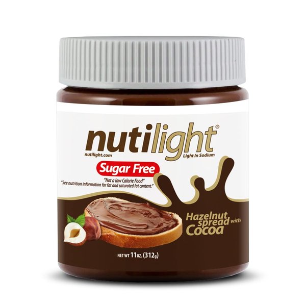 Nutilight Sugar Free Hazelnut Spread with Cocoa, Friendly, Vegan, Kosher, Non-GMO,100% Natural, Cholesterol-Free, Gluten-Free, and Soy-Free, 11 Ounces (Pack of 1)