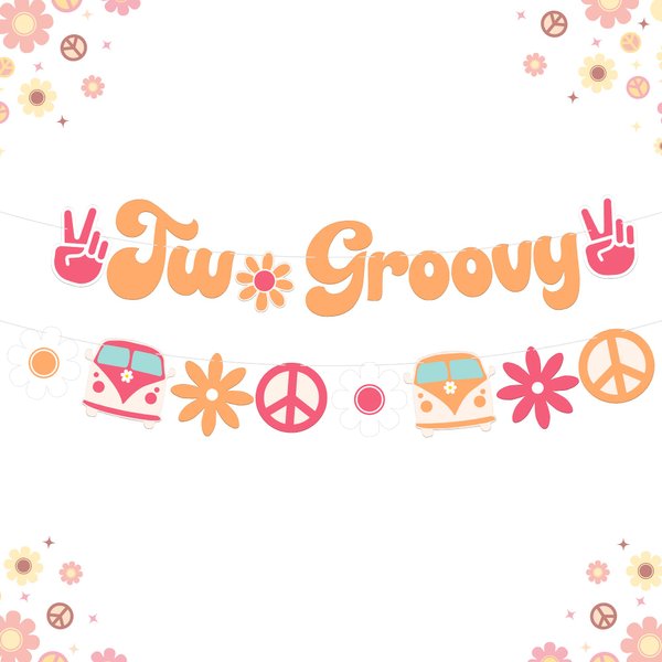 KatchOn, Cute Two Groovy Banner - 10 Feet, No DIY | Two Groovy Party Decorations | 2 Groovy Birthday Banner, Two Groovy Birthday Decorations | Hippie Party Decor, 2 Groovy Birthday Party Decorations