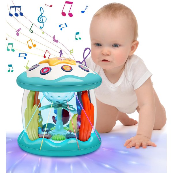 Fullware Baby Toys 6-12 Months 4 in 1 Musical Rotating Light Up Toys for Toddlers 1-3 Infant Toy Developmental, Tummy Time Crawling Toys 12-18 Months, Learning & Sensory Toys, Boys Girls Gifts