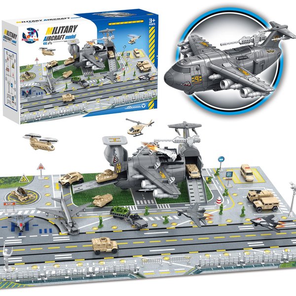 Frontoytall Military Airplane Toy, Army Toys Fighter Jet with 11 Vehicles, Army Men Trucks Airplanes Helicopter Car Kits Birthday Gift for Boys Age 4-7, Airplane Playset for Ages 5-7 3-6 Boy Girl Kids